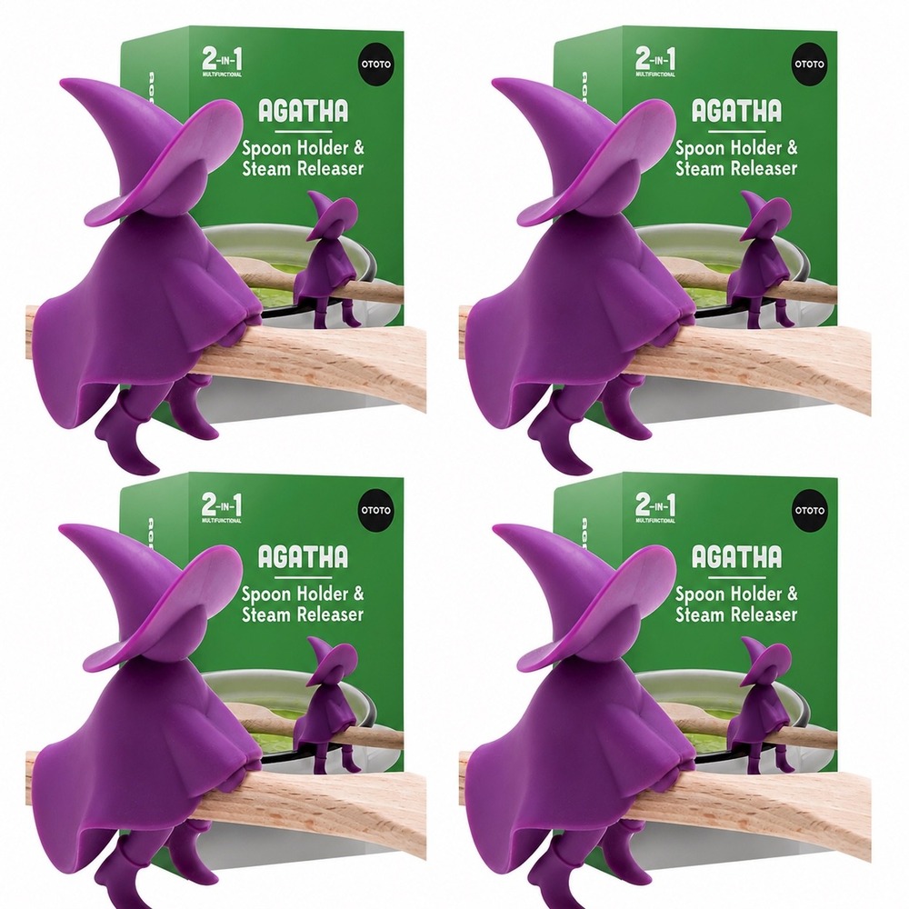 New Ototo Agatha Spoon Holder & Steam Releaser Purple Silicone Set of 4